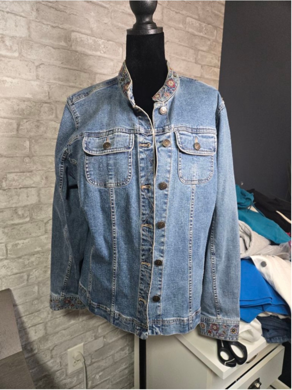 CJ Banks Blue Jean Jacket with Embroidered Trim X